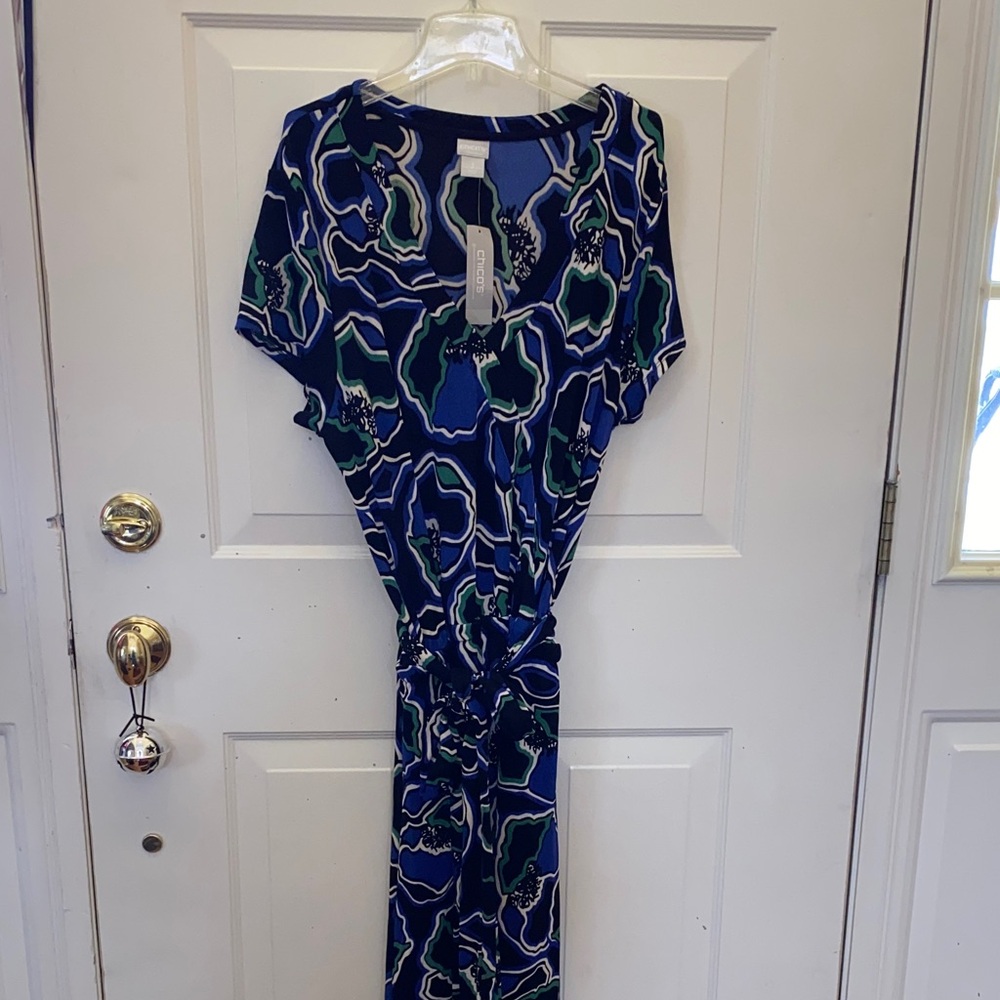 Chico's Abstract Blue and Green Maxi Dress Size 3